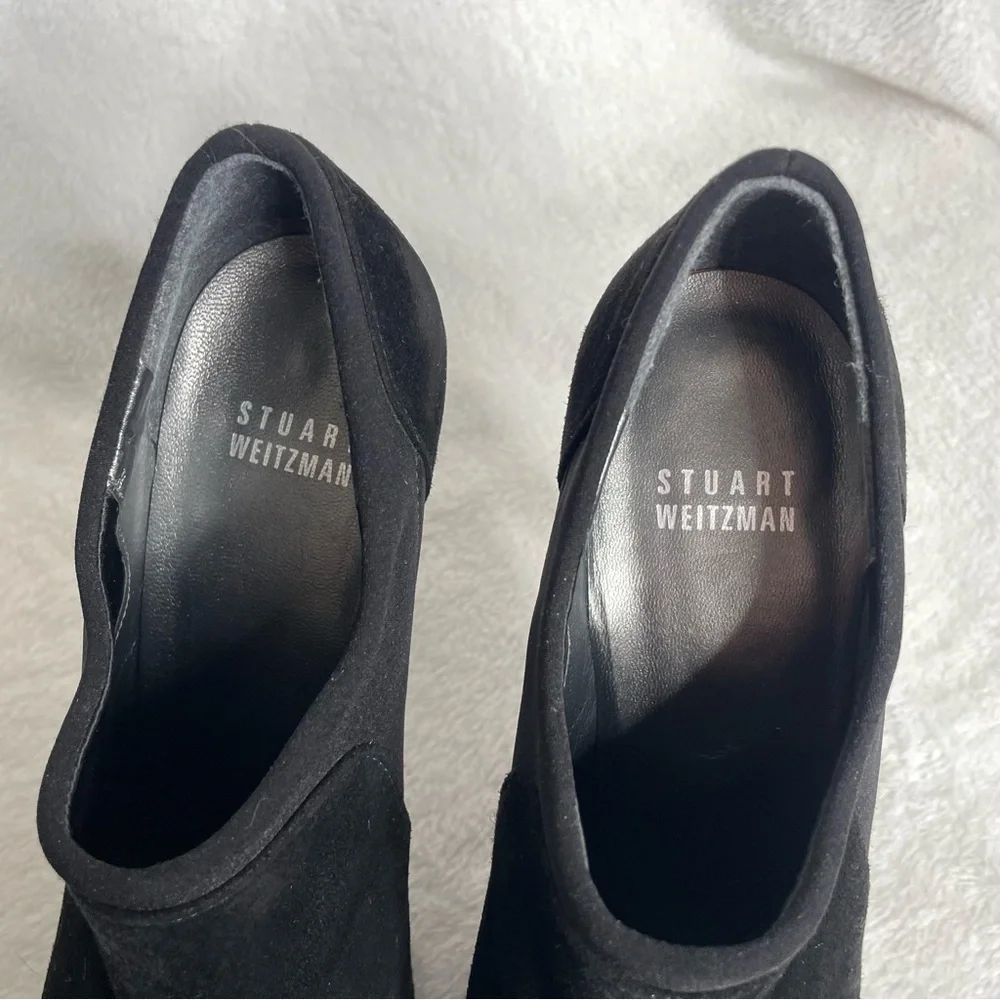 Stuart‎ Weitzman Hold Me Black Suede Platform Stiletto Ankle Bootie Size 6.5 M